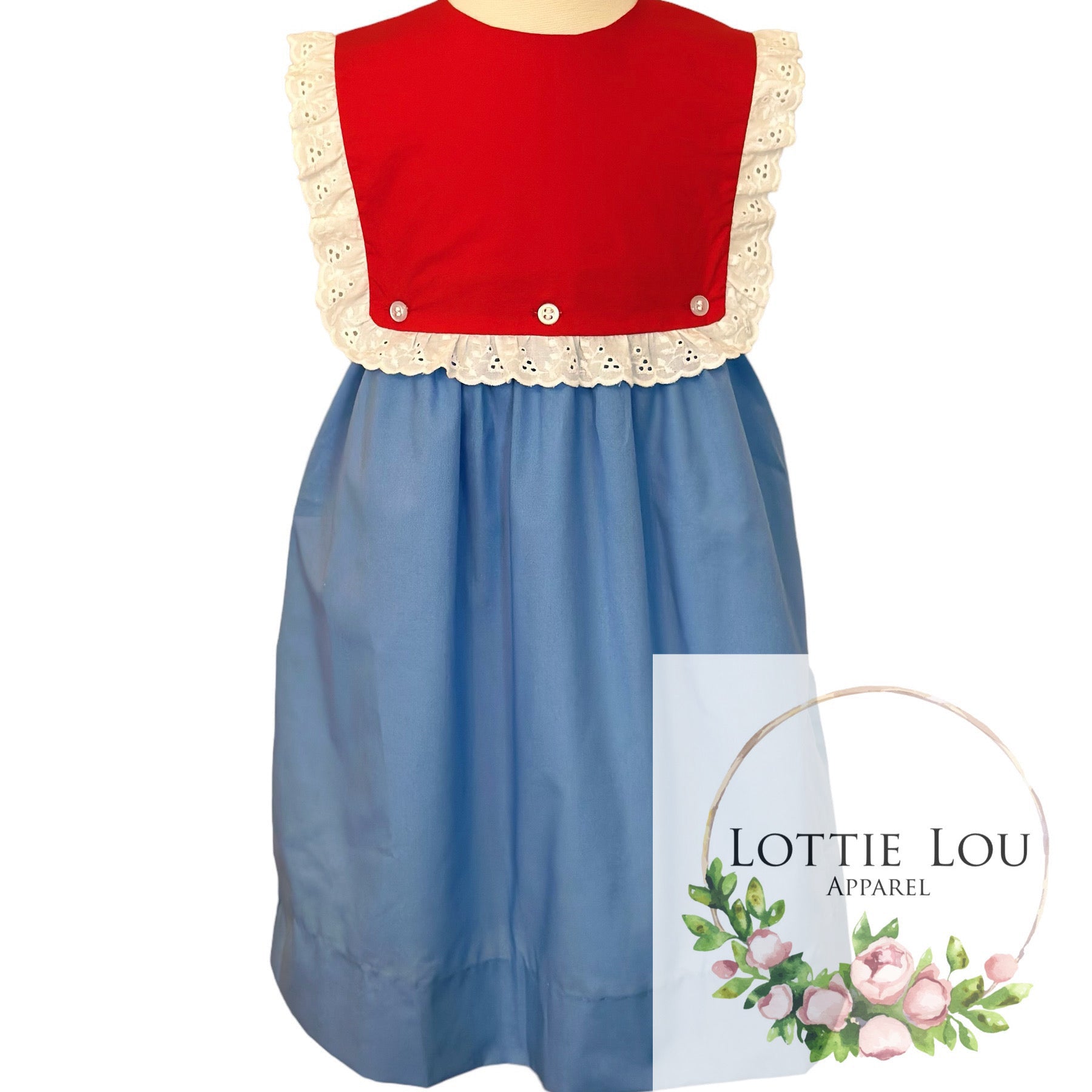 Claire Dress - Red, White, and Blue with Lace Trim – Lottie Lou